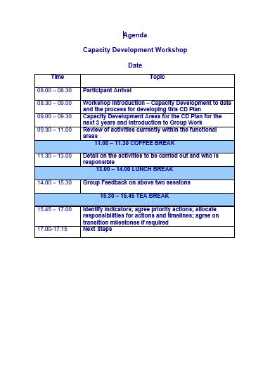 Agenda One Day Workshop Example and Template for Creating Agenda for One Day Workshop