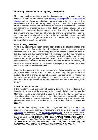 Monitoring and Evaluation of Capacity Development