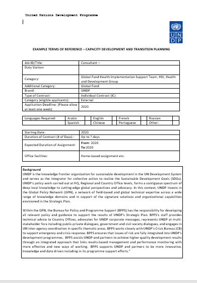 Generic TOR CD and Transition Planning