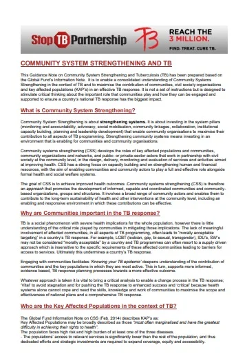 Guidance Note on Community Systems Strengthening and Tuberculosis