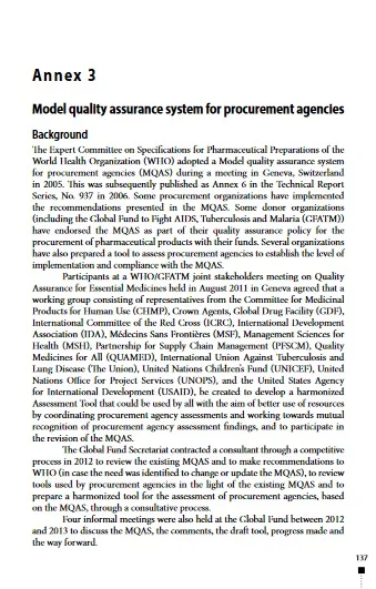 WHO Model Quality Assurance System for Procurement Agencies (MQAS)